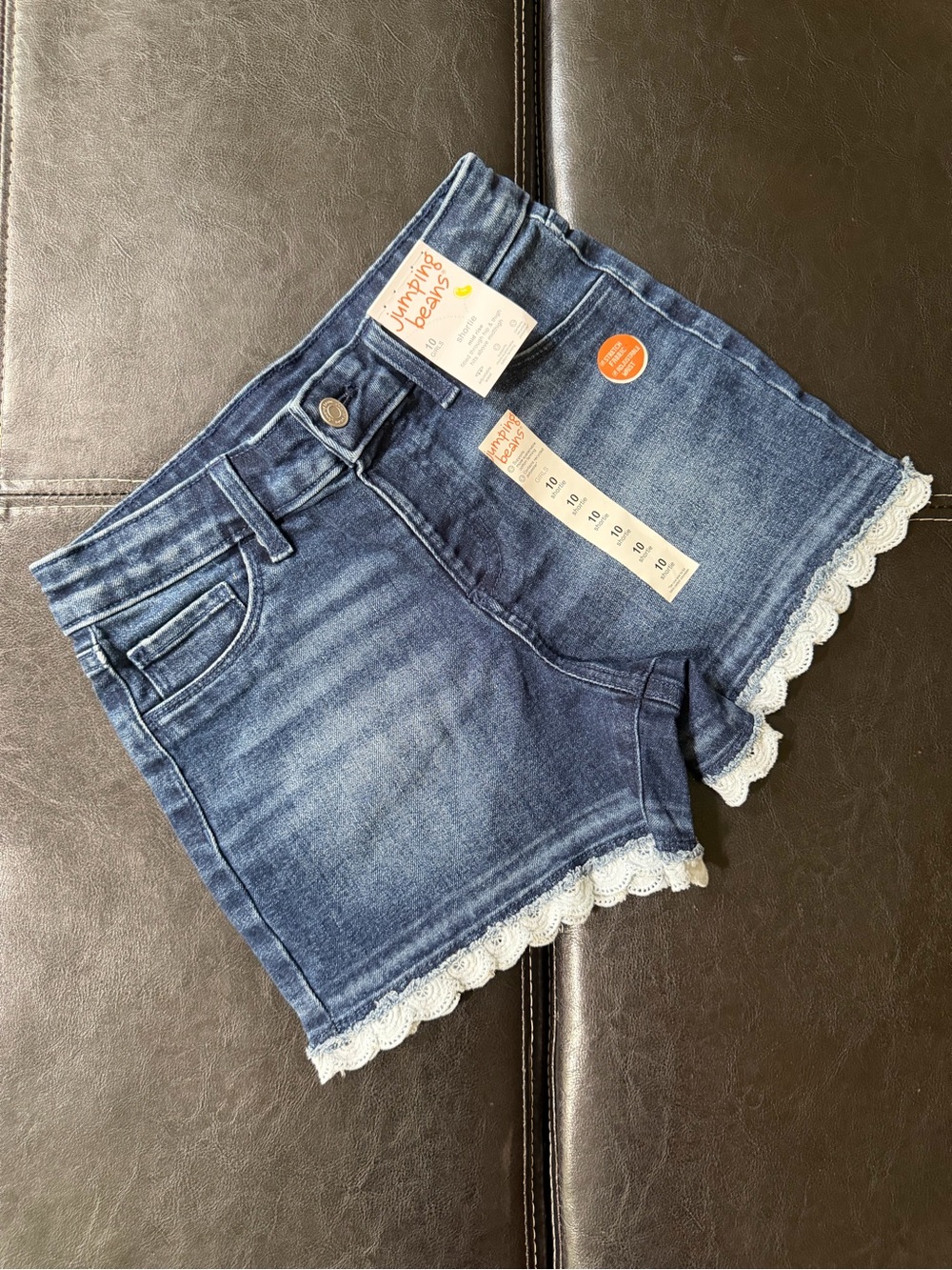 Jumping Beans - Medium Wash Denim Shorts with White Lace Trim